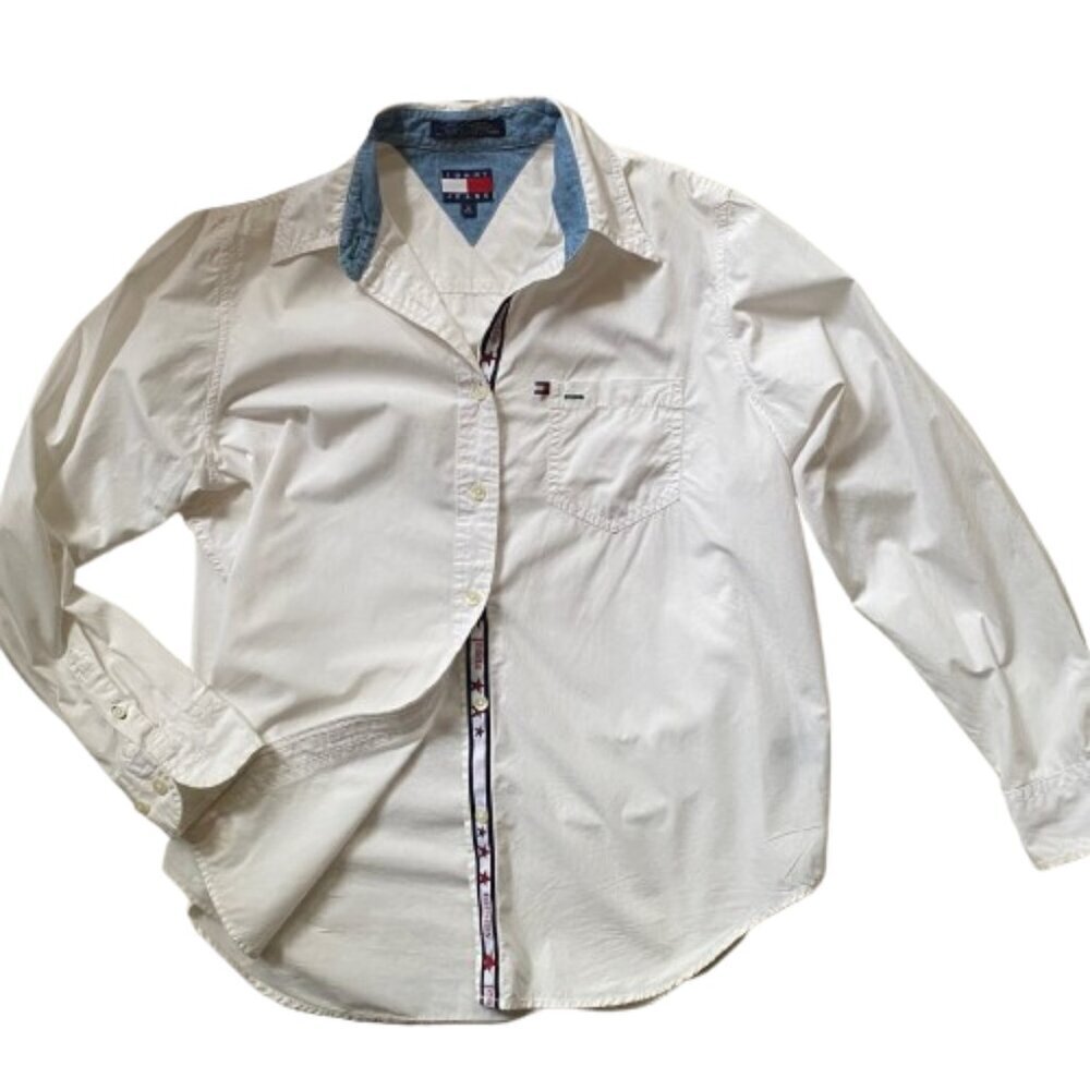 Vintage 90s 00s Y2K 100% cotton Tommy Jeans white button down casual shirt top